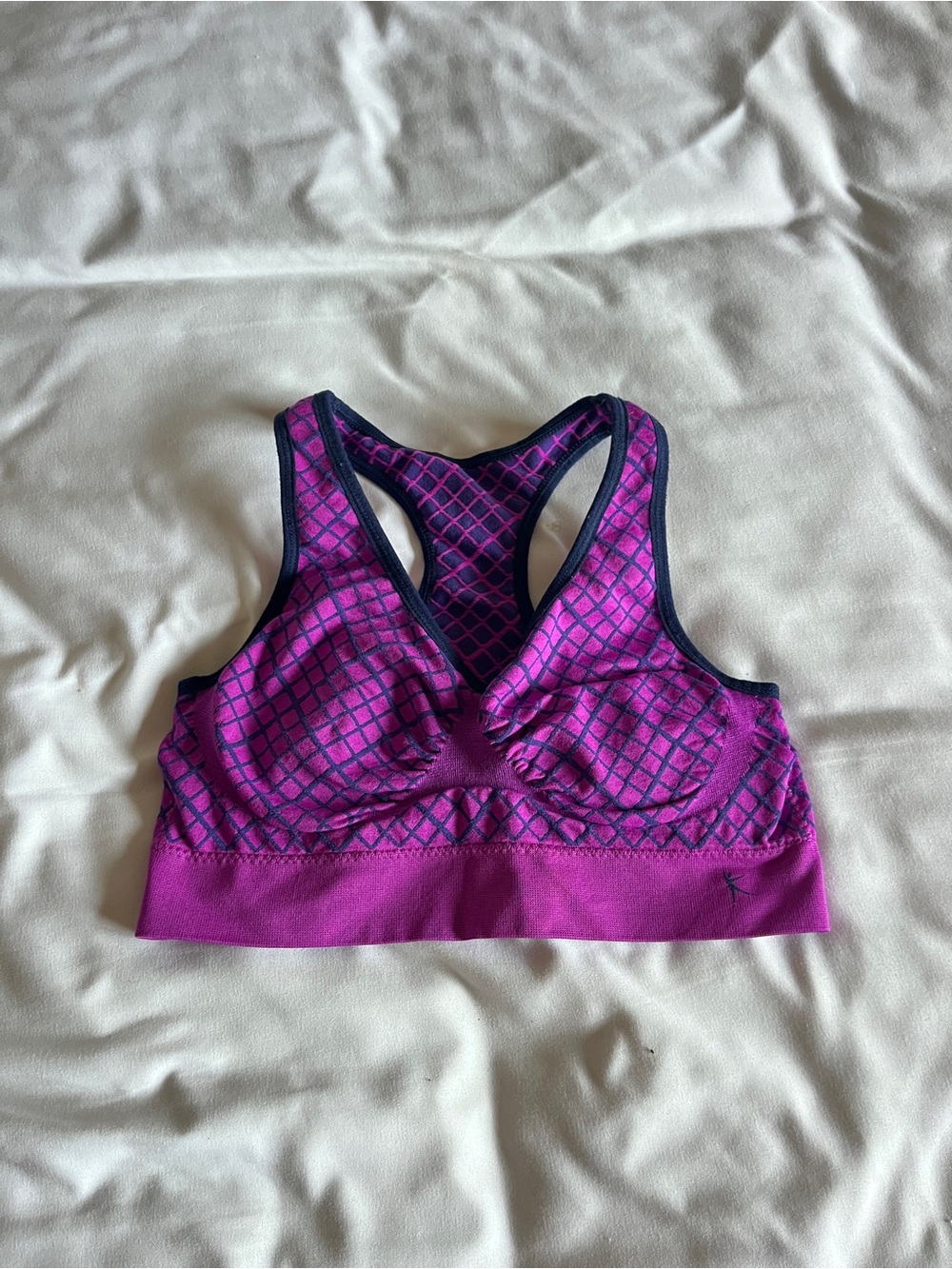 Danskin Now Magenta and Navy Grid Diamond-Pattern Racerback Seamless Sports Bra